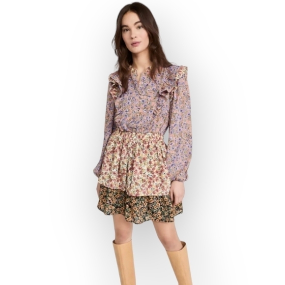 NEW Free The Roses Floral Multi Color Dress Layered Ruffles Long sleeves Size M - Picture 3 of 17